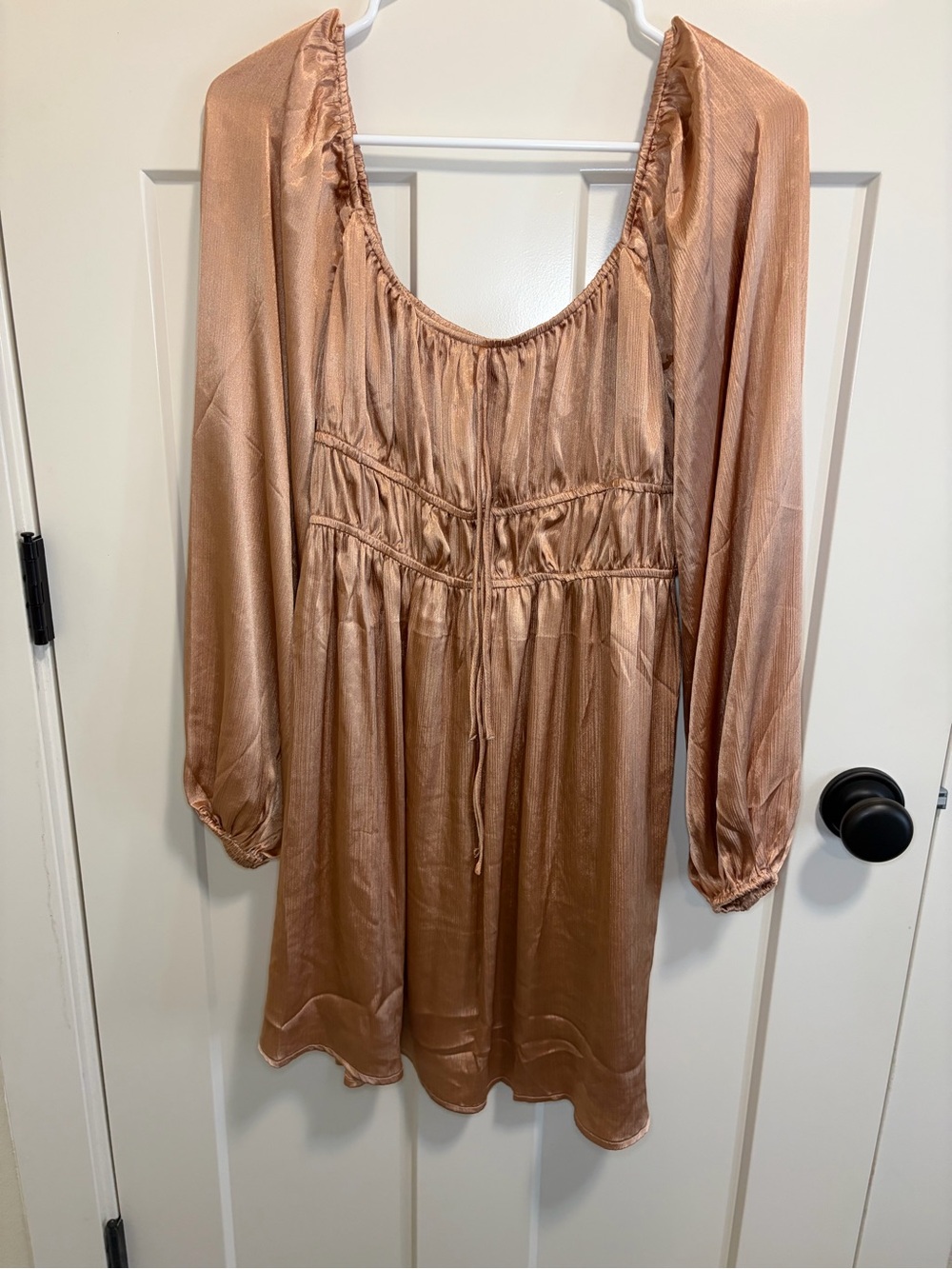 Lush Women's Satin Peasant Tunic Dress in Bronze Size M